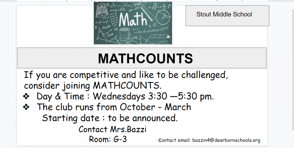 Join MathCounts at Stout Middle School