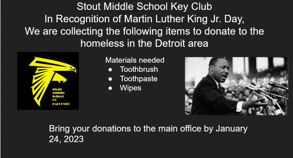 Stout Middle School Honors Dr. King’s Legacy and Message by Fundraising to Help the Homeless