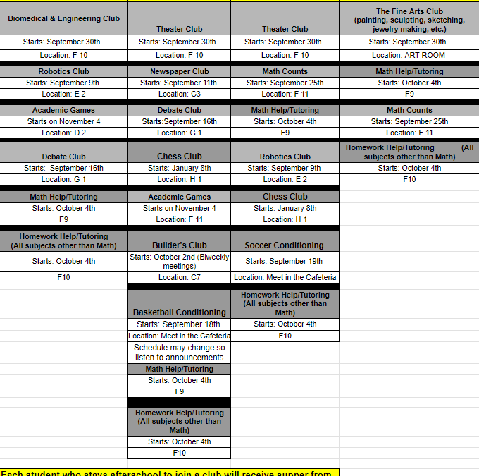 Stout After-School Clubs and Activities